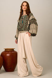 Yacamim I5 Natural Beige Linen Harem Pants