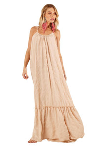Yacamim Beige Textured Long Dress with Straps