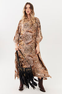 Yacamim J2 Animal Print Midi Kaftan with Side Slits