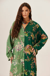 Yacamim N5 Green Patchwork Midi Shirt
