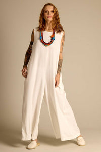 Yacamim White Linen Sleeveless Jumpsuit