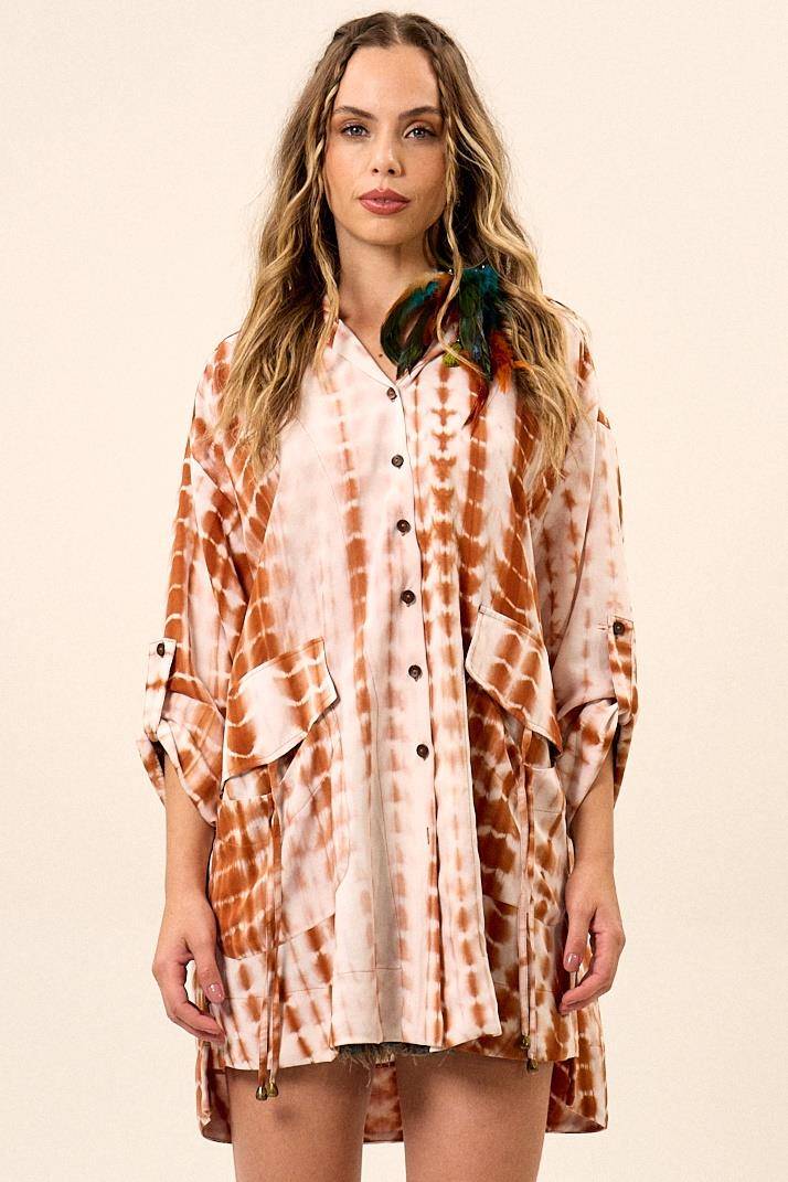 Yacamim N5 Brown Digital Tie-Dye Short Hooded Shirt