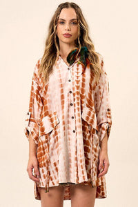 Yacamim N5 Brown Digital Tie-Dye Short Hooded Shirt