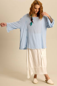 Yacamim White Linen Midi Skirt with Large Pocket