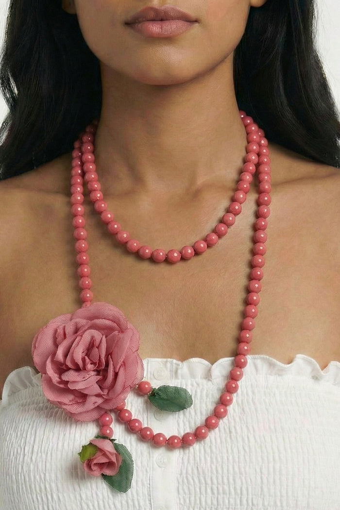 Ave Maria Necklace with Pink Yacamim Flower #42