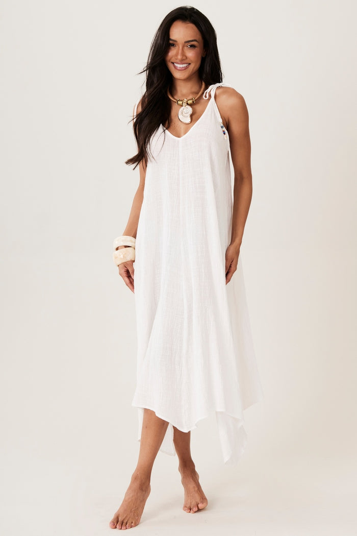 Yacamim E7 Morocco White Cotton Midi Dress