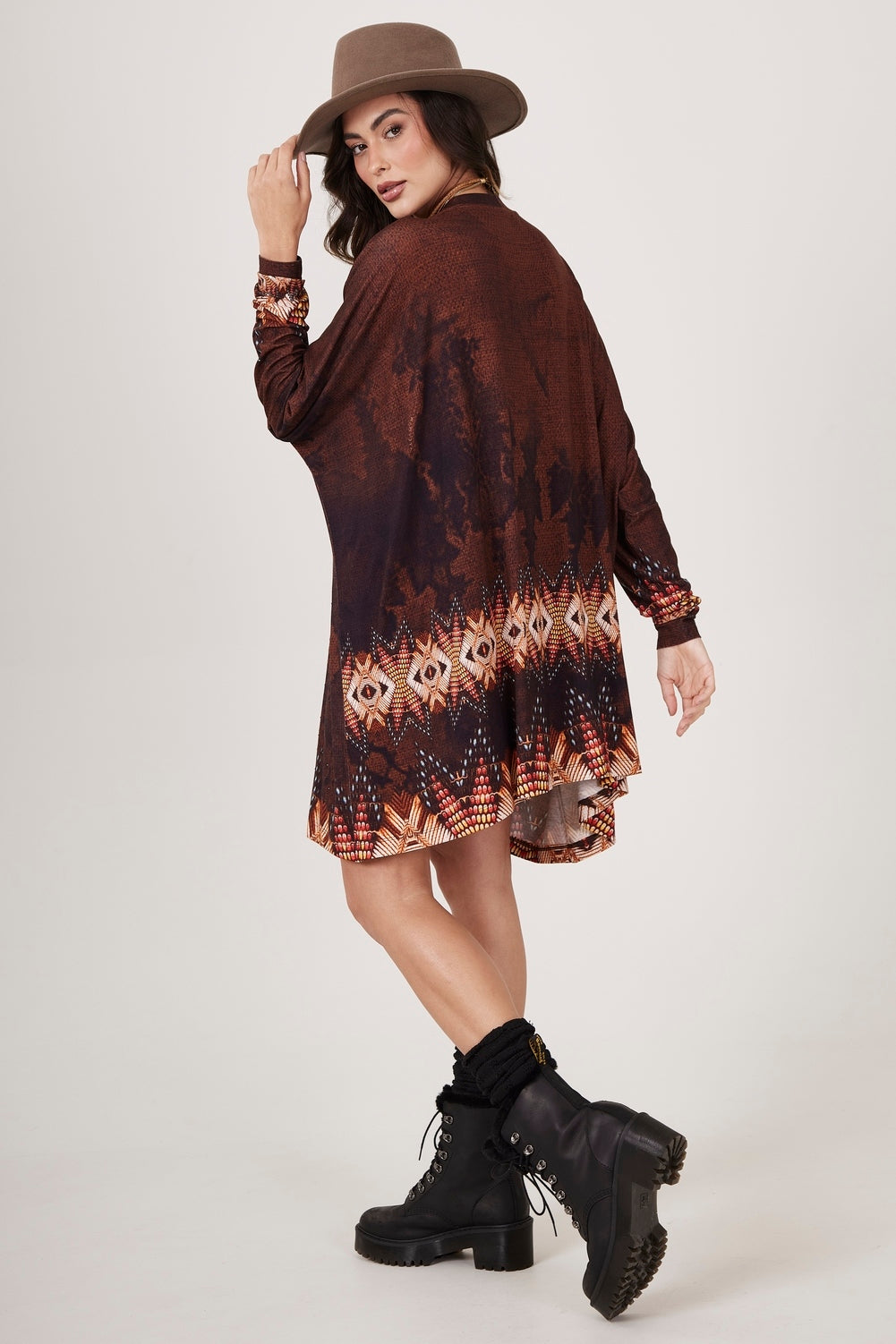 Yacamim S6 Brown Horse Print Wide Tunic with Rhinestones