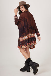 Yacamim S6 Brown Horse Print Wide Tunic with Rhinestones
