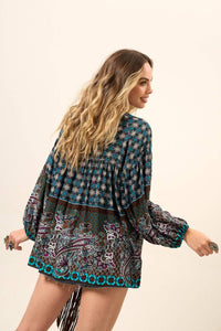 Yacamim Loose Robe with Long Billowy Sleeves and Cashmere Print B2