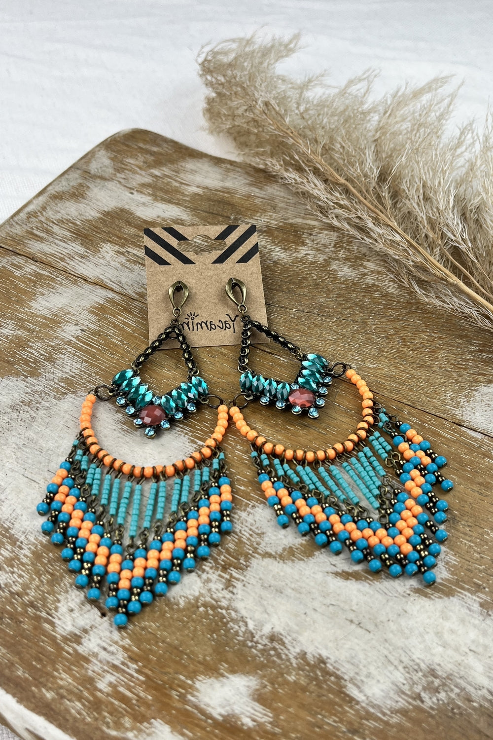 Yacamim Green and Orange Bead Earring #89