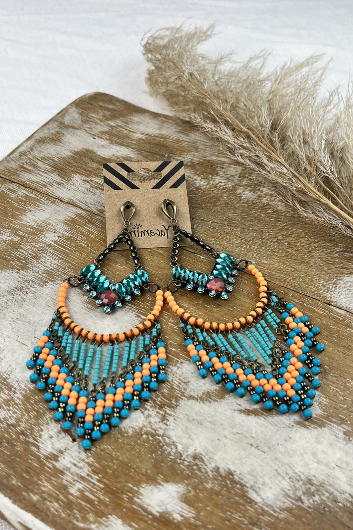 Yacamim Green and Orange Bead Earring #89