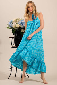 Yacamim C27 Blue Embroidered Flower Broderie Mullet Dress