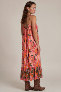Vestido Midi Com Alças Reguláveis Rosa Estampado Yacamim E21