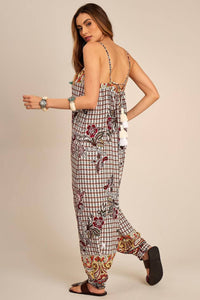 Yacamim Printed White Saruel Jumpsuit with Straps