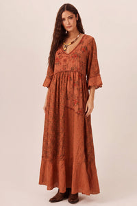 Long Dress With Broderie Details Terracotta Patchwork Yacamim C4