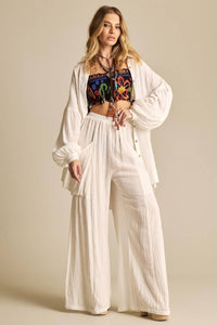 White Yacamim Wide-Leg Pants with Elastic Waistband A9