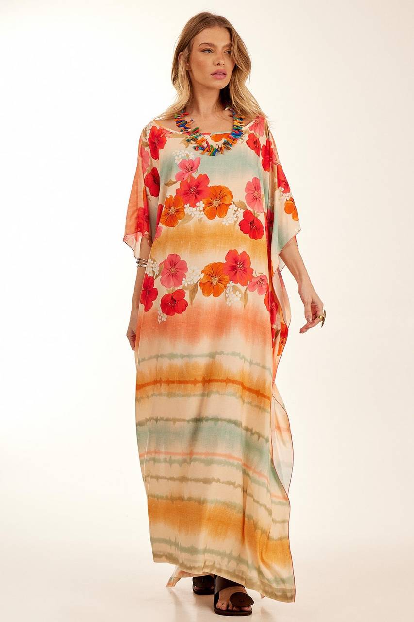 Yacamim Floral Digital Print Loose Long Kaftan
