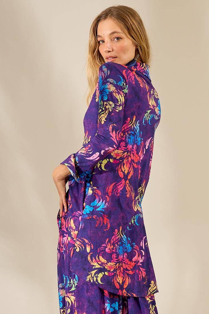 Yacamim A28 Purple Printed Short Shirt with Extended Back