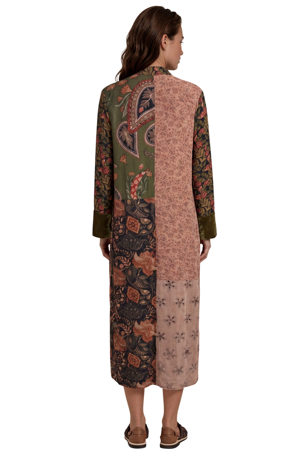 Chemise Longo Com Veludo E Viscolinho Marrom Patchwork Yacamim P9