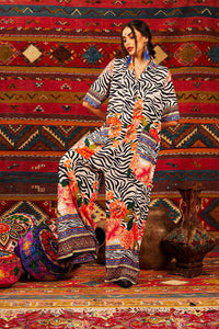 Yacamim Long Jumpsuit with Short Sleeves Animal Print
