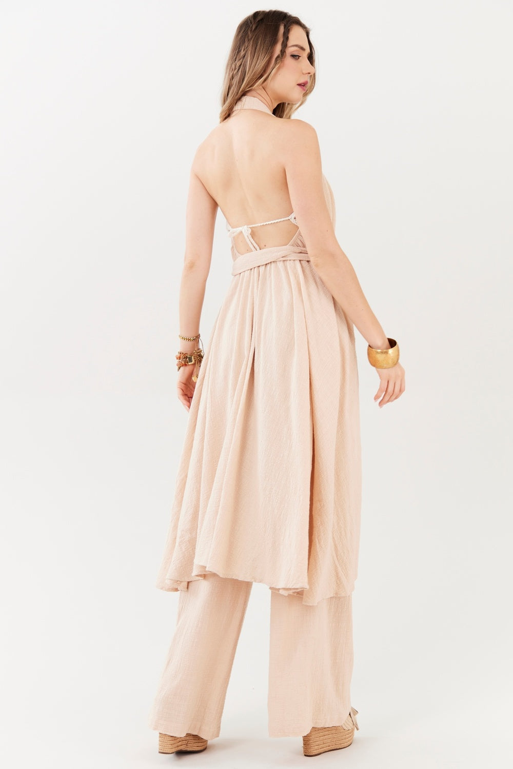 Yacamim I6 Sleeveless Halter Dark Beige Kimono