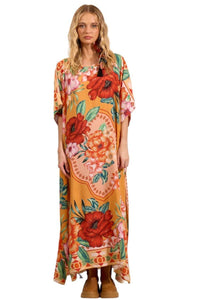 Yacamim J1 Wide Orange Printed Kaftan