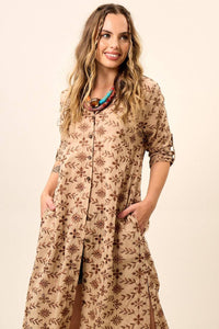 Light Brown Yacamim M6 Embroidered Midi Shirtdress