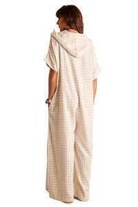 Yacamim Beige Plaid Long Jumpsuit