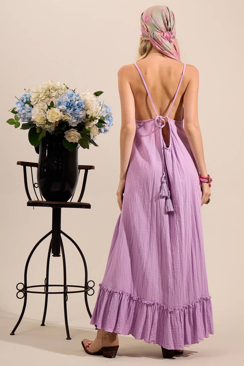 Yacamim Lilac Mullet Dress with Adjustable Straps and Ruffled Hem -c27