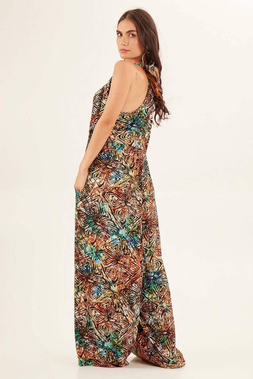 Yacamim Digital Print Batik Sarouel Jumpsuit with Eyelets on Straps