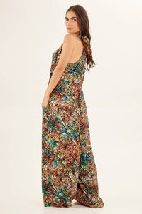 Yacamim Digital Print Batik Sarouel Jumpsuit with Eyelets on Straps