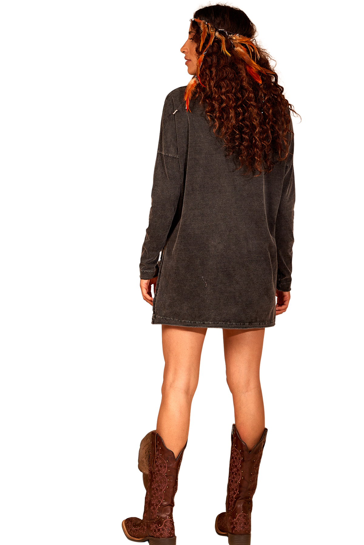 Yacamim Garment-Dyed Graphite Blouse with Slits