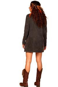 Yacamim Garment-Dyed Graphite Blouse with Slits