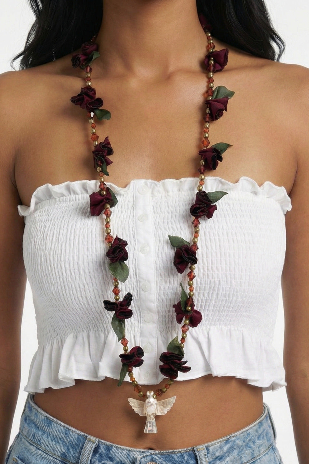 Necklace Holy Spirit Burgundy Flowers Yacamim #499