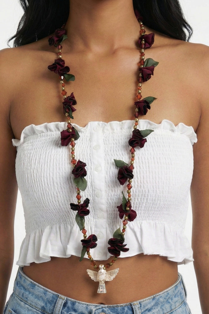 Necklace Holy Spirit Burgundy Flowers Yacamim #499