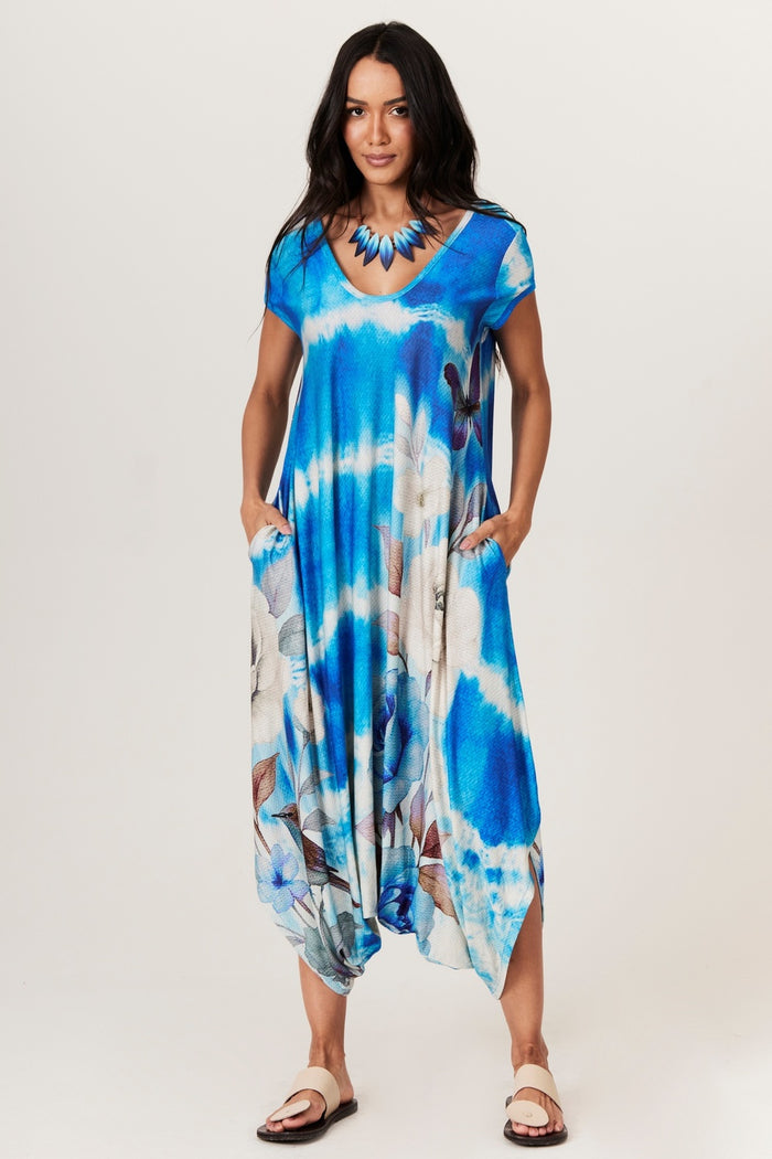 Macacão Saruel Azul Estampado Tie Dye Yacamim O6