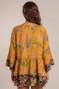 Bata Ampla Com Decote Em Babado Sobreposto Laranja Patchwork Yacamim B25