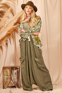 Yacamim H10 Stonewashed Green Harem Pants with Pockets