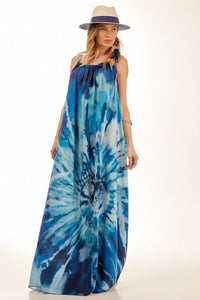 Yacamim Blue Digital Print Tie-Dye Long Dress