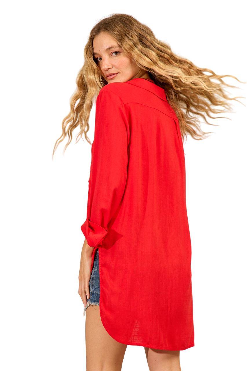 Yacamim Red Short Shirt with Extended Back M2