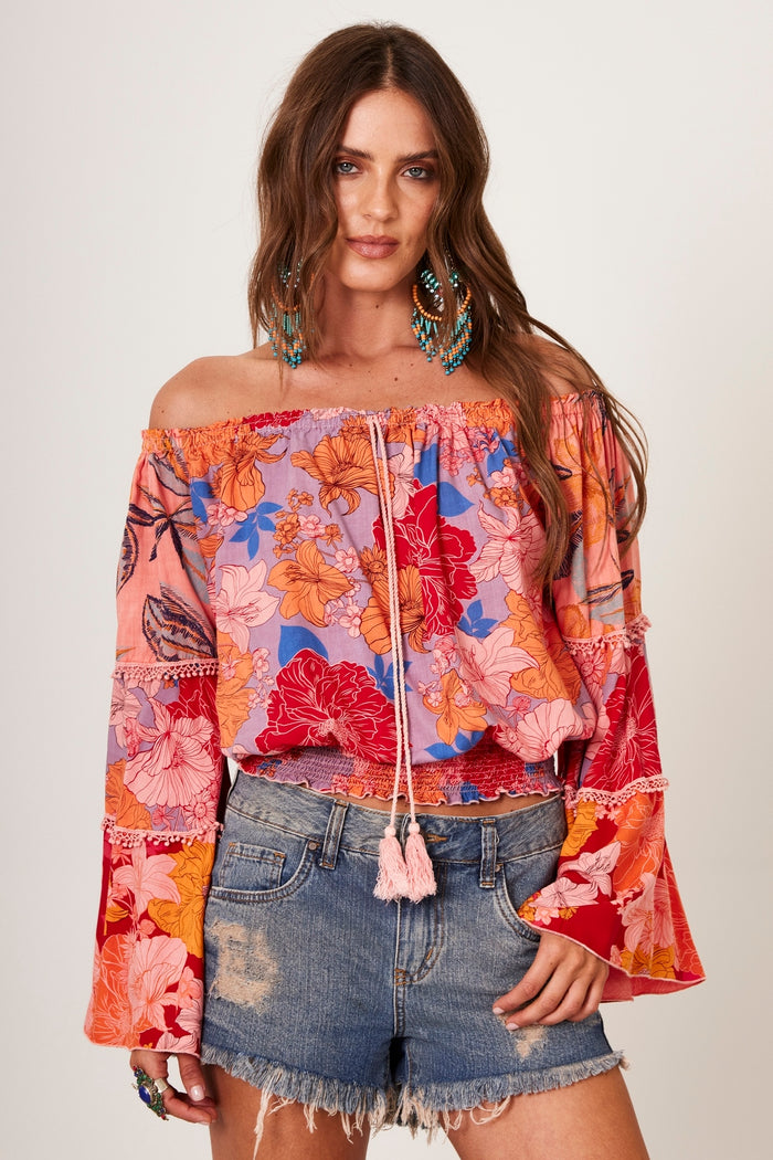 Gypsy Blouse with Pink Patchwork Flare Sleeves Yacamim B8