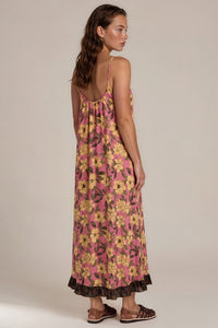 Vestido Midi Amplo Alças Reguláveis Goiaba Floral Patchwork Yacamim C16