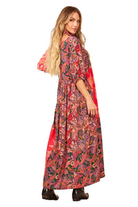Women's Pink Patchwork Pom Pom Drawstring Long Dress