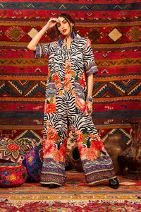 Yacamim Long Jumpsuit with Short Sleeves Animal Print