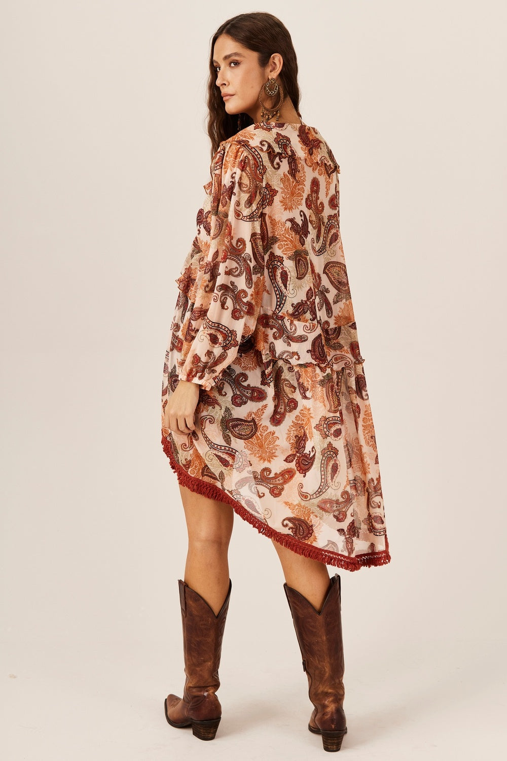 Yacamim E5 Beige Paisley Mullet Short Dress