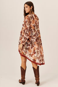 Yacamim E5 Beige Paisley Mullet Short Dress