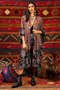 Long Kimono with 3/8 Wide Patchwork Print Sleeves Yacamim M6<br />