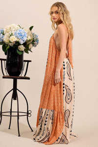 Yacamim Orange Paisley Print Halterneck Maxi Dress