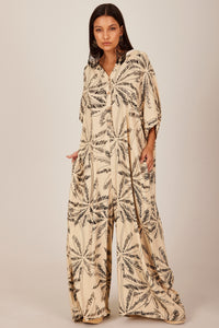 Long Beige Hooded Jumpsuit with Wide Legs by Yacamim 09