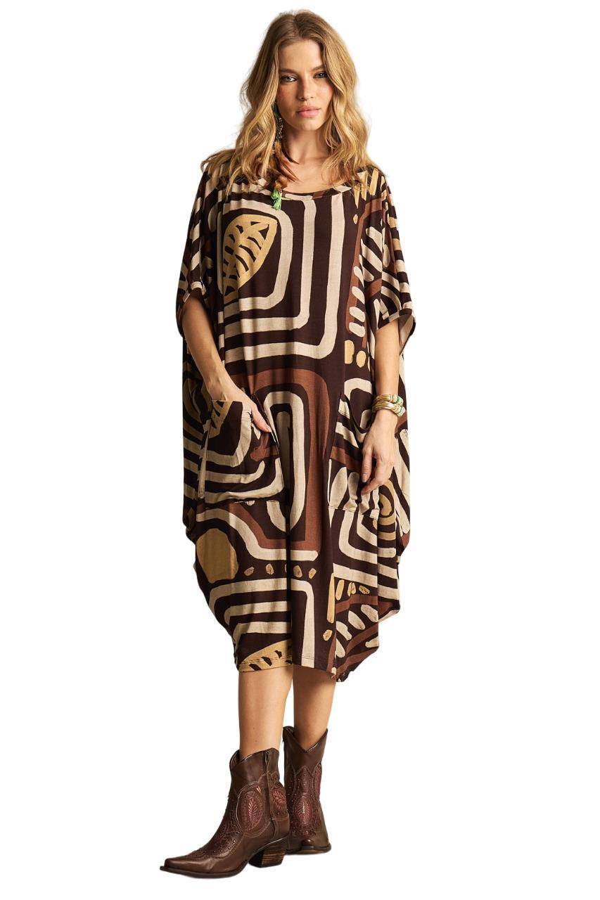 Brown Printed Yacamim Sweatshirt with Front Pocket B16